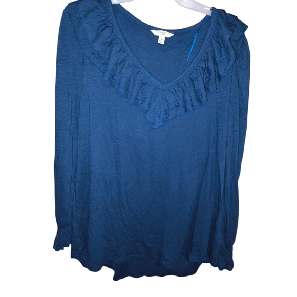 Blue Ruffled V-Neck Top - Picture 1 of 4
